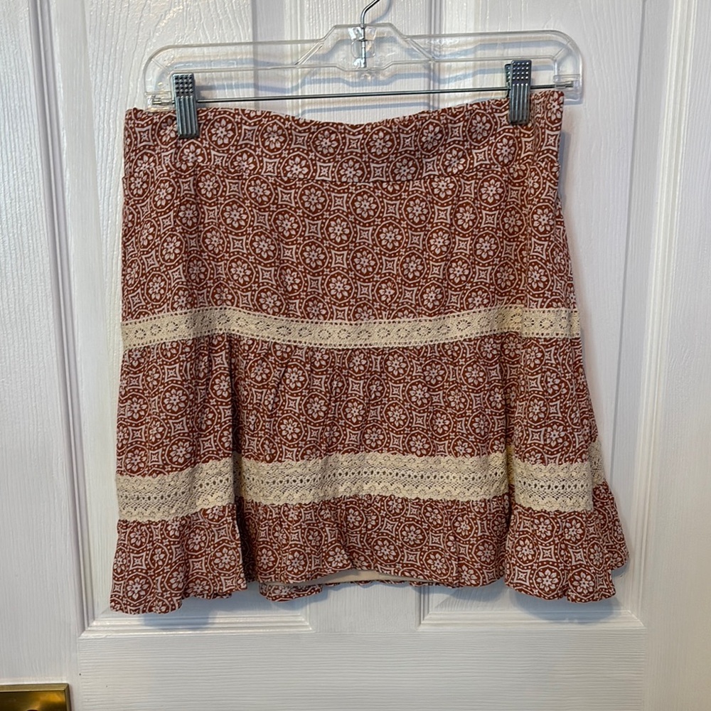 BCX Brown Ruffled Mini Skater Skirt